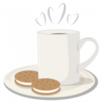 A coffee cup with 2 biscuits